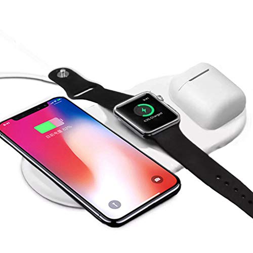 Preisvergleich Produktbild H.eternal 3in1 Qi Wireless Ladegerät Schnellladungen Ladestation Schnellladegerät Kompatibel Holder für Apple Airpods 2th Samsung Glaxy Smart Watch iPhone (Weiß)