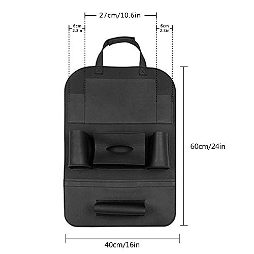 KOBWA Auto-Rückenlehnenschutz+ IPad/Tablet Fach, PU-Leder Organizer Rücksitztasche Kick-Matten-Schutz für Telefon / Tissue-Box / Umbrella / Kinder-Spielzeug / Flaschen (Schwarz) - 2
