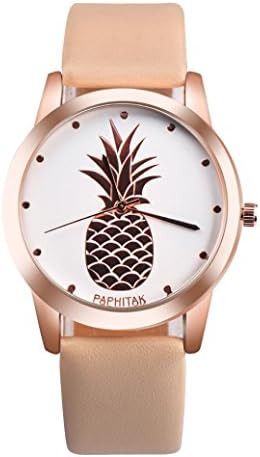 Women Watch Pinapple PU Leather Wristband Watch (Khaki)