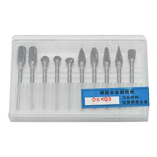 Cozyswan Raspel 10Stk Hartmetall Frässtifte Set Bohrmaschine Schaftfräser Diamantschleifer Rotary Datei Bit Wolfram Stahl - 6