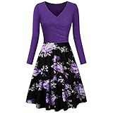 iHENGH Karnevalsaktion Damen Frühling Sommer Rock Bequem Lässig Mode Kleider Frauen Röcke Vintage Langarm v-Ausschnitt Druck Abendgesellschaft Prom schaukel Dress