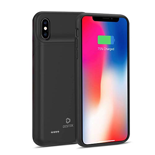 DESTEK Funda de batería para iPhone X/XS, 3200 mAh, Recargable, portátil, Delgada, Funda de Carga Protectora para iPhone X/XS (Negro) 3200mAh Battery Case for iPhone X/XS