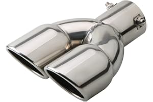 TOTMOX Tuyau d'échappement à double embout d'échappement de voiture en acier inoxydable pour tuyau d'échappement d'un diamètre de 35 à 55 mm, tuyau d'échappement droit, argenté