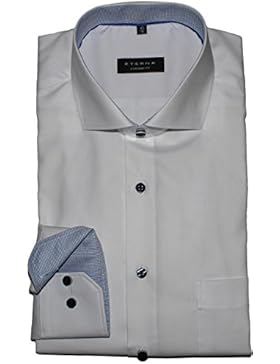 ETERNA Herrenhemd Comfort Fit, weiß, Patch blau kariert, Haifisch