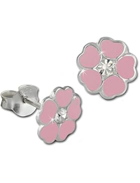 Tee-Wee Kinder Ohrring Blümchen rosa mit Zirkonia 925 Sterling Silber Kinderohrstecker Kinderschmuck SDO8123A