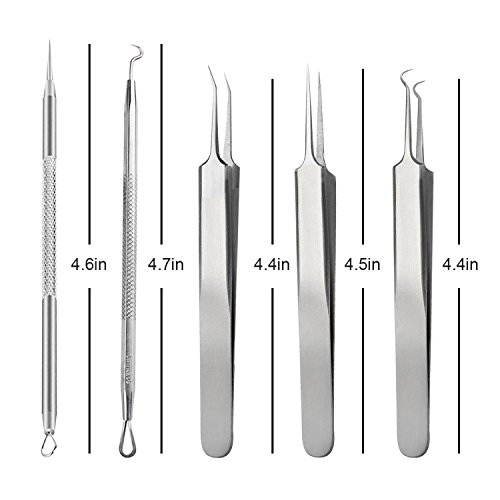Mitesserentferner Werkzeug , Edelstahl Pickel Entferner Clips, Mitesser Gebogene Nadel Extraktor, CIDBEST® 5 Stücke Professionelle Qualität Blackhead Remover Kit , Mitesser Pinzette Nadel für Pickel Whiteheads Mitesser Akne Extraktoren – Risikofrei Glatte Nose Gesicht Haut - 7