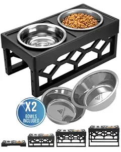 AVERYDAY Raised Dog Bowls Dog Bowls Elevated 4 Stainless Steel Dog Bowls with 4 Adjustable Dog Bowl Stand Perfect Elevated Dog Bowls for Large Dogs and Senior Provide Proper Diner