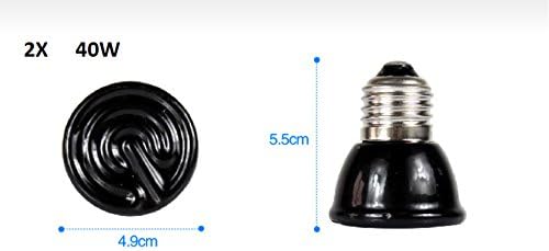 Highdas 2X 40W Reptile Vivarium Ceramic Heater Heat Emitters Lamp Bulb Screw Fitting