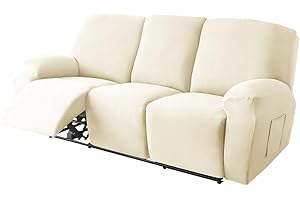 Highdi Funda de Sillón Relax Elástica para Sillón Reclinable, Funda Reclinable Color Sólido con Bolsillos Laterales, Antideslizante Extraíbles y Lavables Fundas Protector (Beige,3 plazas)