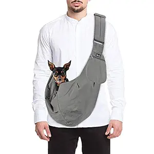 SlowTon Pet Carrier, Hand Free Sling Adjustable Padded Strap Tote Bag Breathable Cotton Shoulder Bag Front Pocket Safety Belt Carrying Small Dog Cat Puppy Up to 16 lbs Machine Washable (Grey)