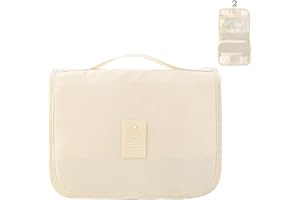 HCFGS Neceser Hombre Mujer, Neceser Maquillaje Bolsa de Aseo Makeup Bag Grande Colgante Impermeable Neceser Viaje, Bolsa de Aseo con Gancho Colgante para Hombre y Mujer Accesorios de Viaje, Beige, L