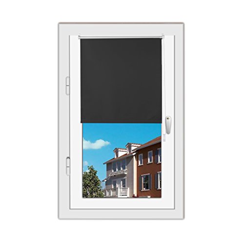 OBdeco Verdunkelungsrollo 90×160cm Schwarz Thermorollo Silberbeschichtung Klemmfix ohne Bohren - 4