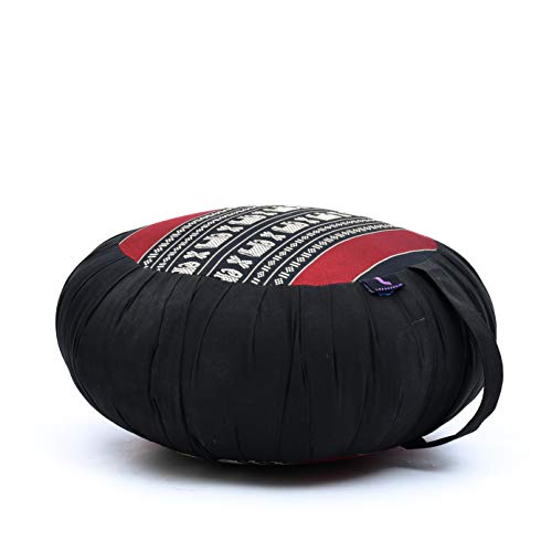 Leewadee Cojín Redondo De Meditación Almohada De Yoga Zafu Orgánico Naturalmente Ecológico, 40x20 cm, Capok, Negro Rojo
