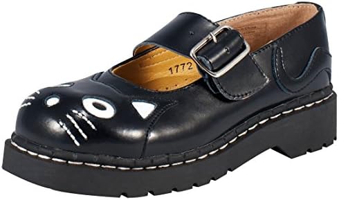 TUK T2025 WOMEN GIRL SHOES Anarchic by T.U.K. Black LEATHER Kitty Mary Jane (Ladies UK 8 / EU 41 / US 10)