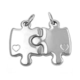Tamaño: 22 x 26 mm. Colgantes de la amistad con forma de puzzle doble de plata de ley 925.