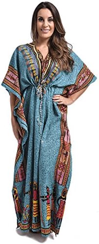 Nightingale Collection Ladies Womens African Kaftan Dress One Size Printed Bank and Front