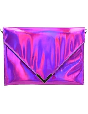 Meliya Damen Holografische Kette Schultertasche Laser PU Leder Umschlag Kupplung Handtasche