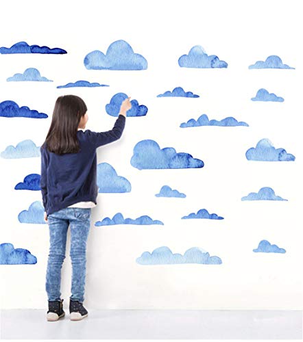 Preisvergleich Produktbild zzlfn3lv Cloud - Wand Aufkleber Kinder DIY - Wand Art Nahtlose Muster modernen nordischen Stil zu Hause Dekoration zubehör Blaue aquarell bathroom50 * 80