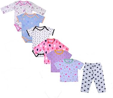Sofie & Sam , Baby Cloths Set/Pack/Combo of 7 pcs Cotton (H/S Tee : 2 Pcs,F/S Tee : 1 Pcs, H/S Bodysuit : 2 Pcs, F/S Bodsuit : 1 Pcs, Pajama : 1 Pcs)…