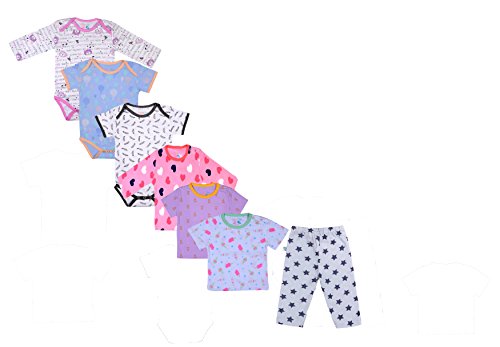Sofie & Sam , Baby Cloths Set/Pack/Combo of 7 pcs Cotton (H/S Tee : 2 Pcs,F/S Tee : 1 Pcs, H/S Bodysuit : 2 Pcs, F/S Bodsuit : 1 Pcs, Pajama : 1 Pcs)…