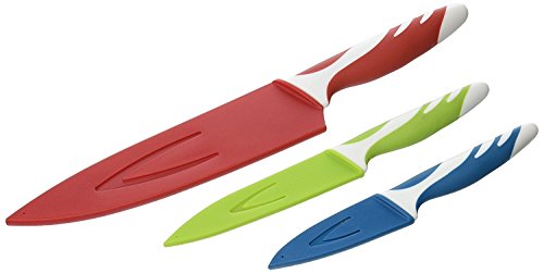Küchenmesser Set – 3 Qualitäts-Messer mit Klingenschutz – Kochmesser, Allzweckmesser-Fleischmesser, Schälmesser-Gemüsemesser, antihaft – hygienisch, leicht zu säubern, extra scharf, rutschfeste Griffe - 2