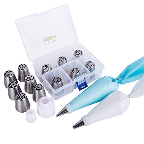 12 Stück Russian Tüllen + 1 Extra Leaf Paspelierung Spitze + 2 – + 2 wiederverwendbar und 10 Einweg Spritzbeutel