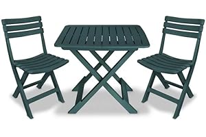 MERCATONE GERMANVOX DA OLTRE 40 ANNI ARREDA LA TUA CASA Set da balcone, giardino tavolo rettangolare e 2 sedie pieghevoli in plastica verde