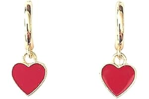 ASTER ALHELÍ - Pendientes Dorados Mujer Corazón - Pendientes Juveniles Aros Pequeños chapados en Oro - Pendientes Hipoalergénicos Niña Colgantes Corazones Colores - Pendientes Originales (Rojo)