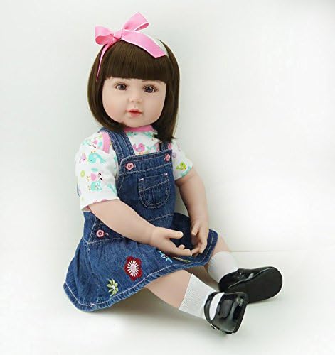 24"/60cm Realistic Soft Vinyl Silicone Reborn Baby Doll Real Life Like Newborn Dolls Long Hair Doll Xmas Gift