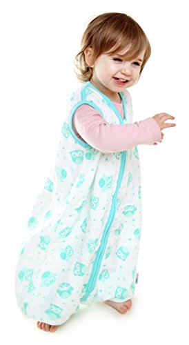 Schlummersack Baby Musselin Sommerschlafsack mit Füssen 0.5 Tog – Mint Eulen – erhältlich in 4 verschiedenen Grössen - 2