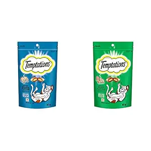 Temptations Cat Treat, Savoury Salmon Flavour - 85 g & Cat Treat, Seafood Medley Flavour - 85 g