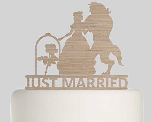 Just Married Beauty and The Beast Wooden Wedding Cake Topper Rustic Design cake topper. Available in Beech or Oak Veneer