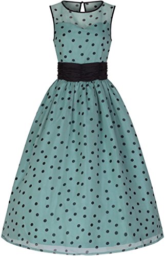 Lindy Bop 'Cindy' Vintage 50's Classy Yet Sassy Polka Dot Party Dress (16, Sage)