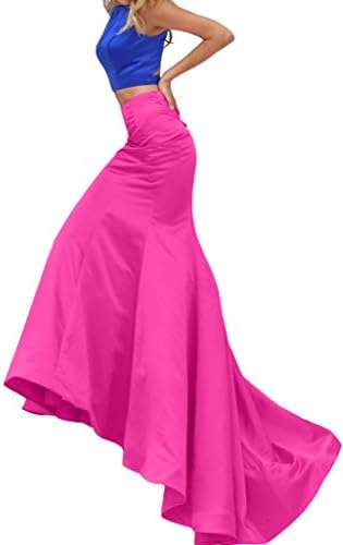 Charm Bridal Sexy Prom Dress Satin Mermaid 2 Piece Court Train Holiday Dresses -8-Blue/Pink