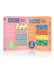 Aya Papaya Ouchie Non-Toxic Printed Bandages Combo Set Of 2 (2 X 20= 40 Pack )- (Pink & Orange)