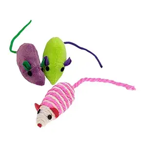 PSK PET MART Combo of Soft Plush Mouse and Sisal Rope Rattle Scratcher Molar Toy with Colorful Tails for Cat