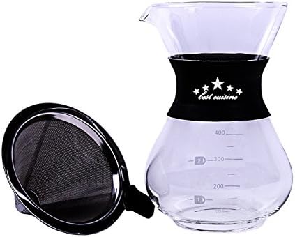 '"Best Cuisine Coffee Maker with Permanent Filter Coffee Maker and Coffee Pot Made Of Borosilicate Glass Stainless Steel Pour Over Coffee Maker Dripper For Coffee Brewing with Stainless Steel Filter