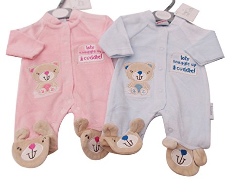 BNWT Tiny Baby Premature Preemie Baby Lets snuggle up velour sleepsuit Clothes (5-8lb, blue)
