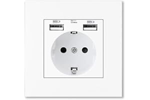 BOKIOESDE Enchufe de la UE Montado en la pared USB AC110-250V Toma de corriente Adaptador de enchufe con conexión a tierra, USB blanco