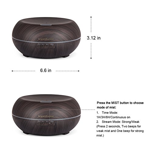 InnoGear Aroma Diffuser Luftbefeuchter ätherisches Öl Diffusor Holz Korn Ultraschall Aromatherapie Diffusoren mit 7 Farbe LED Lichter ändern und 4 Timer Einstellungen Wasserlos Auto Abschaltung, 200ML - 5