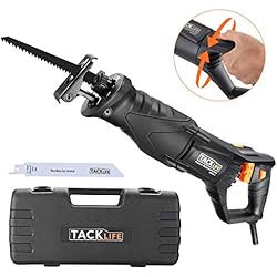 TACKLIFE Scie Sabre, Poignées Orientables, Scie Alternative 850W 0~2800SPM, Équipé de LED, 2 Lames (Bois 6T, Métal 14T), L'interrupteur de Verrouillage de Vitesse, Mallette de transport | RPRS01A
