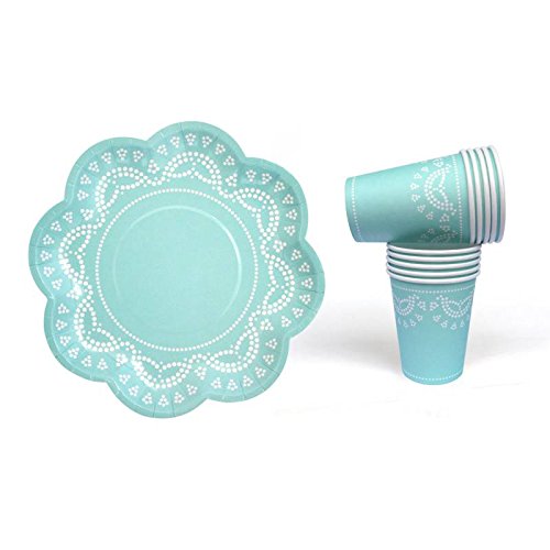 10 Elegante Papp-Becher mit Weißem Spitzen-Perlen-Muster in Mint-Grün - 2