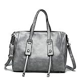 Qiusa Seiko Qualität Lokomotive Öl Ledertasche Damen Einfache Mode große Kapazität Umhängetasche (Farbe : Grau)