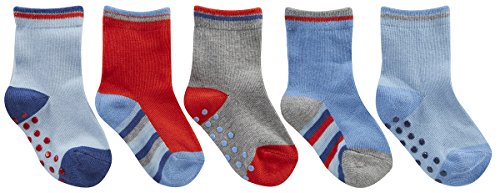 TICK TOCK Baby Boys Socks 5 Pairs Cotton Rich Heel and Toe Warm Stripes Grippers