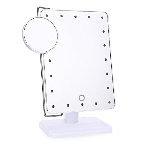 20 Dimmbare LED Make-up Spiegel, Touch Screen Dimmen Kompakt Spiegel mit Beweglichen 10X Vergrößerung Spot, Bidirektionaler Schwenkbeleuchtung Kosmetikspiegel, Eitelkeitsspiegel Rasierspiegel für Make up, Dressing, Pflegen, Zahnseide (Weiß) - 8