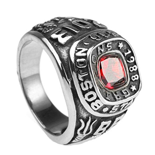 Beydodo Rings for Mens Stainless Steel Army Ring with Red Cushion Cubic Zirconia Size N 1/2-Z 1/2 Hip Hop Ring Men