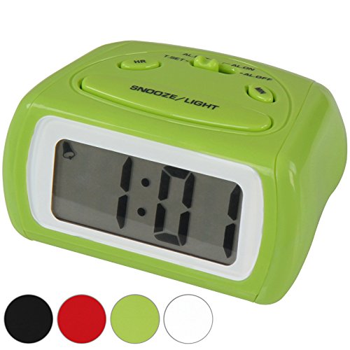 Jago Digitalwecker Reisewecker Wecker für den Nachttisch mit anschwellendem Alarmton, Displaybeleuchtung auf Tastendruck Snooze mit Farbwahl