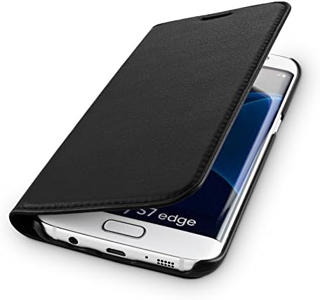 wiiuka Genuine Leather Case TRAVEL NATURE Samsung Galaxy S7 Edge GERMAN-LEATHER Premium Wallet Slim Black Design Cover with Card Holder and Stand Function