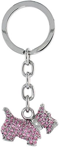 Revoni Scottish Terrier Key Chain, Key Ring, Key Holder, Key Tag , Key Fob, w/ Pink Topaz-color Swarovski Crystals, 3-1/4" tall