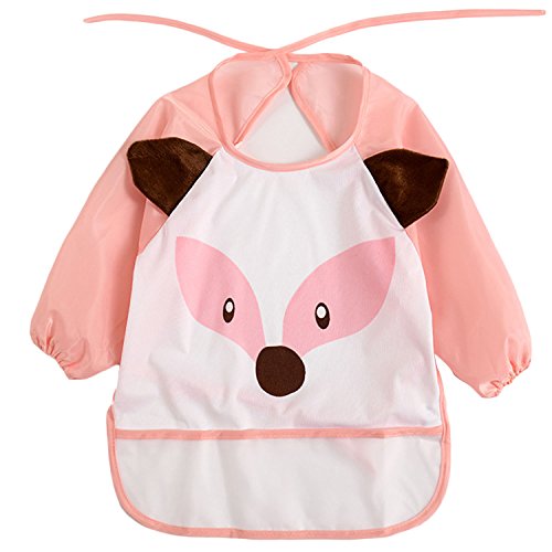 Preisvergleich Produktbild Gosear Niedlich Cartoon Tier Muster Kinder Baby Kleinkinder Wasserdicht Fütterung Essen Kittel Kunst Handwerk Malerei Spielen Lätzchen Schürze Kleidung mit Ärmel für 1-3 Jahre Alt G